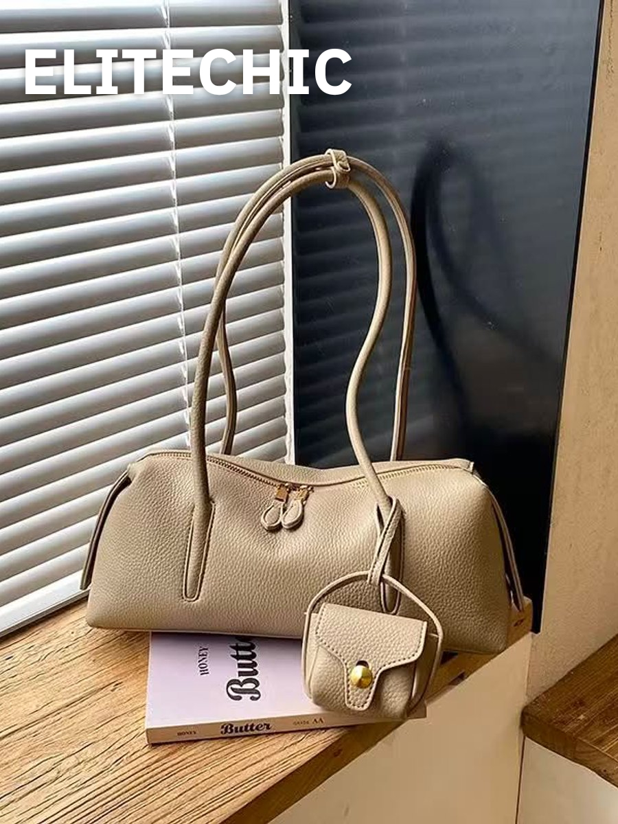 Túi trống da màu kem kèm túi mini